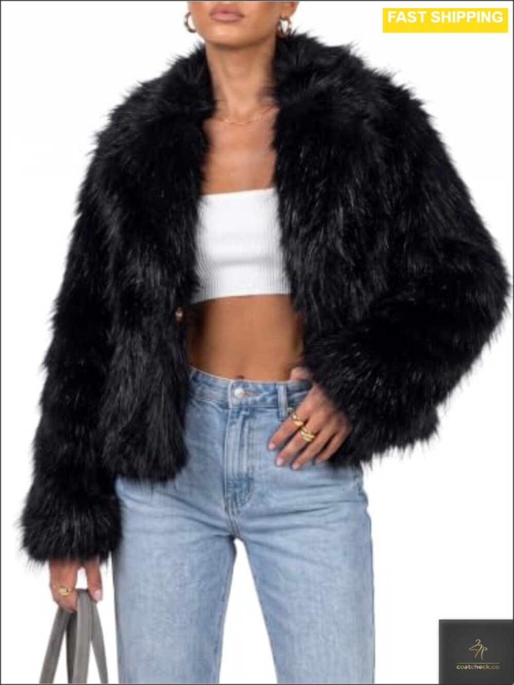 Womens Faux Fur Coat Winter Shawl Collar Short Fluffy Jacket